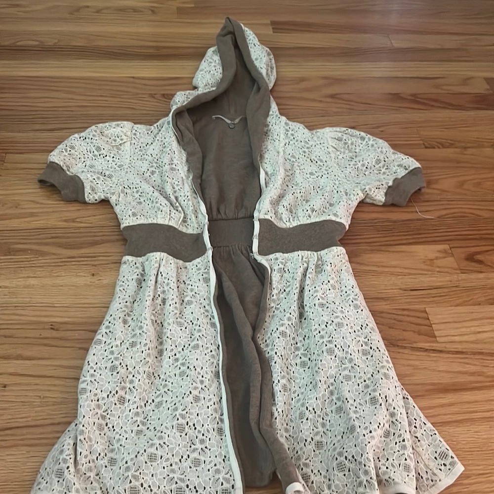 Reversible lace and tan hooded sweatshirt size small.